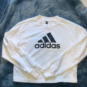 Adidas Cropped White Crewneck with Black Emblem